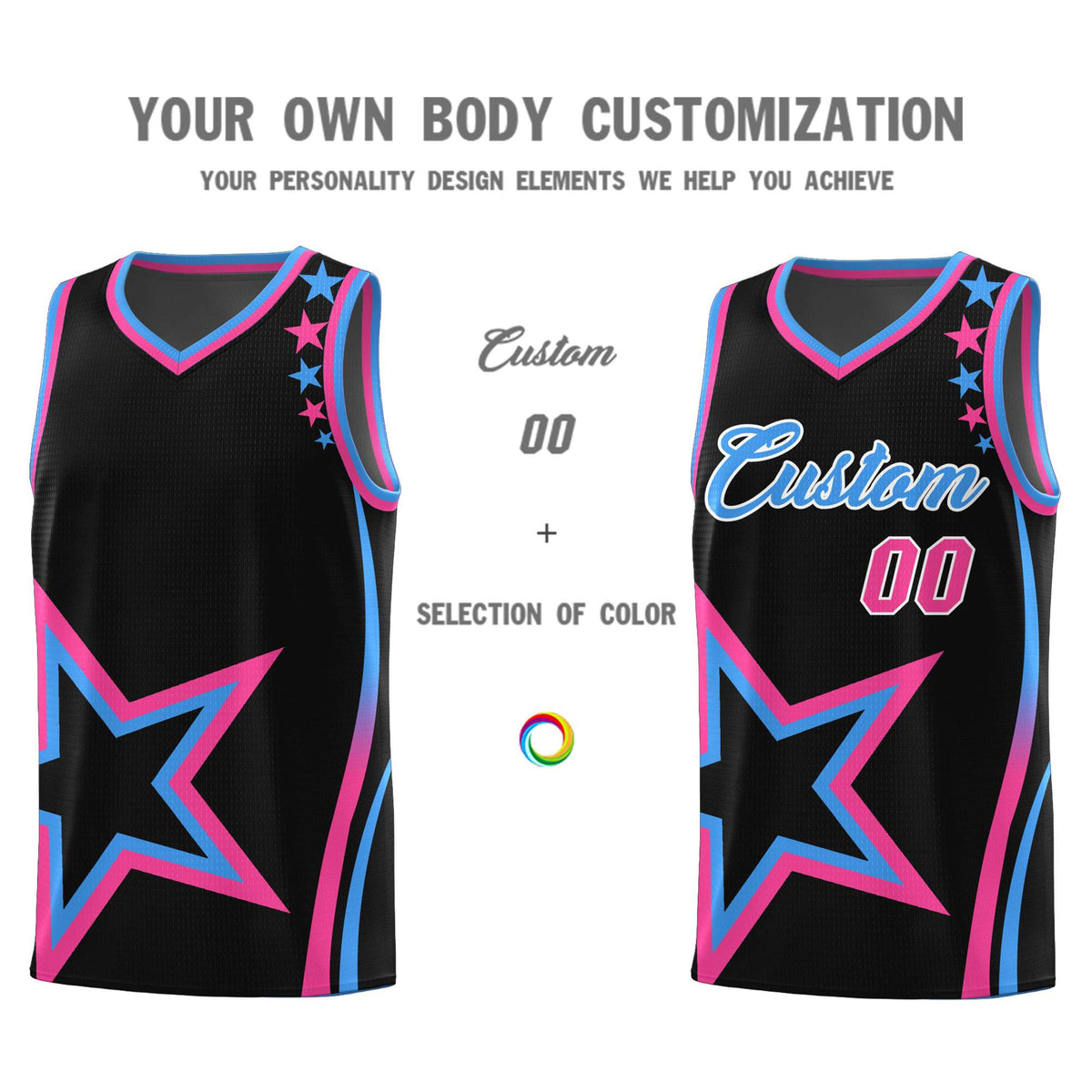 Custom Black Shoulder Stars Graffiti Pattern Sets Basketball Jersey