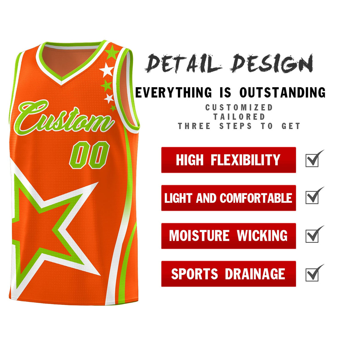 Custom Orange Shoulder Stars Graffiti Pattern Sets Basketball Jersey