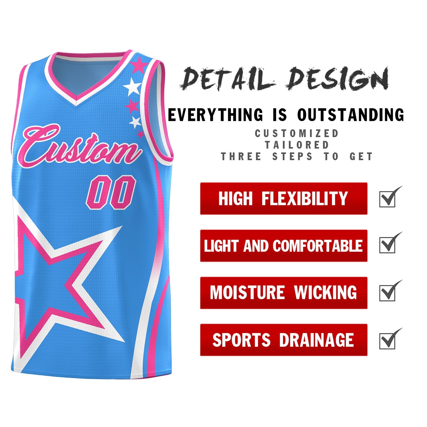 Custom Light Blue Shoulder Stars Graffiti Pattern Sets Basketball Jersey