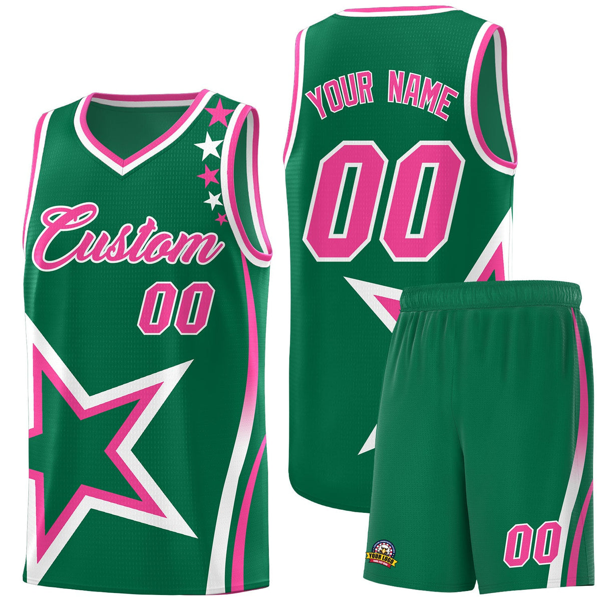 Custom Kelly Green Shoulder Stars Graffiti Pattern Sets Basketball Jersey