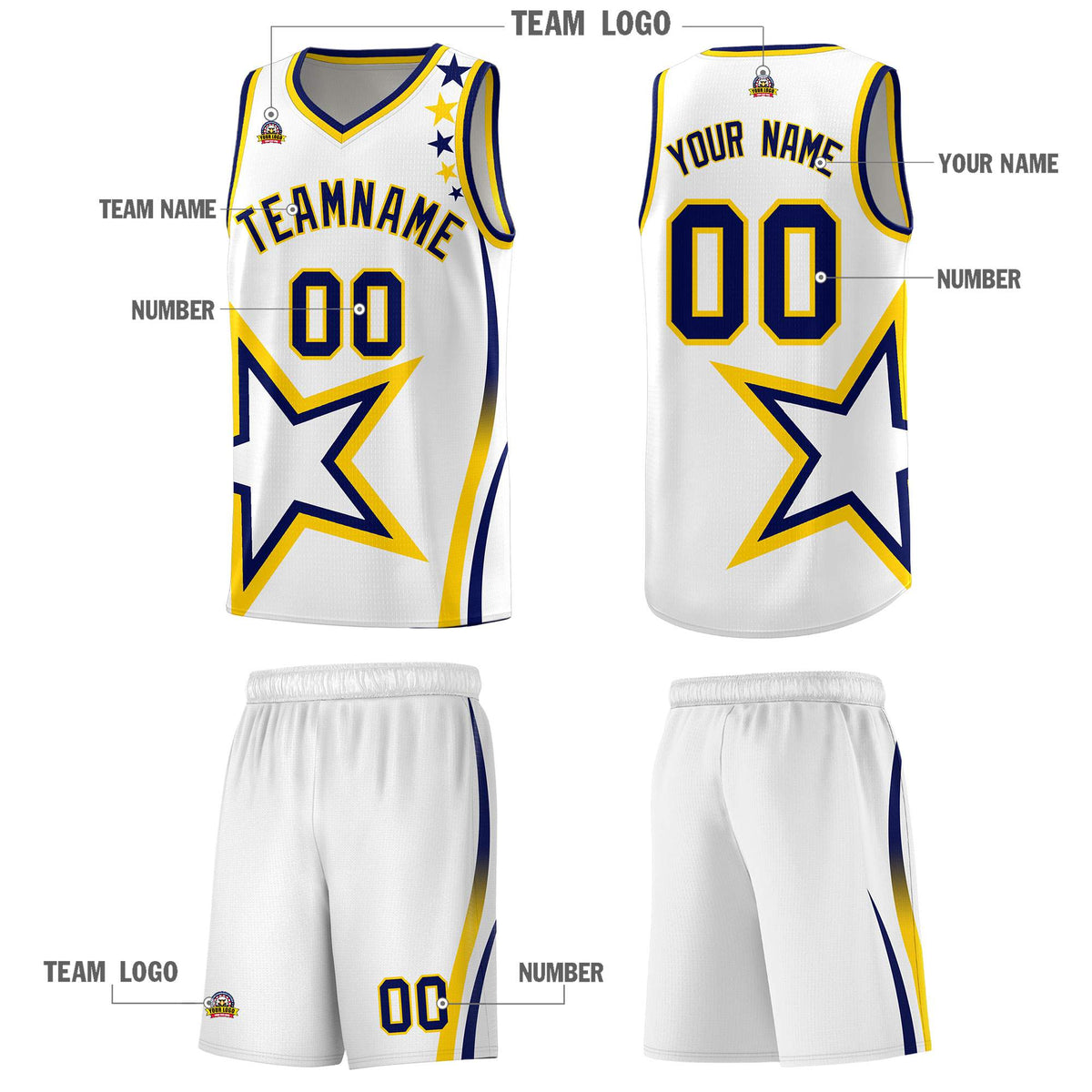 Custom White Shoulder Stars Graffiti Pattern Sets Basketball Jersey