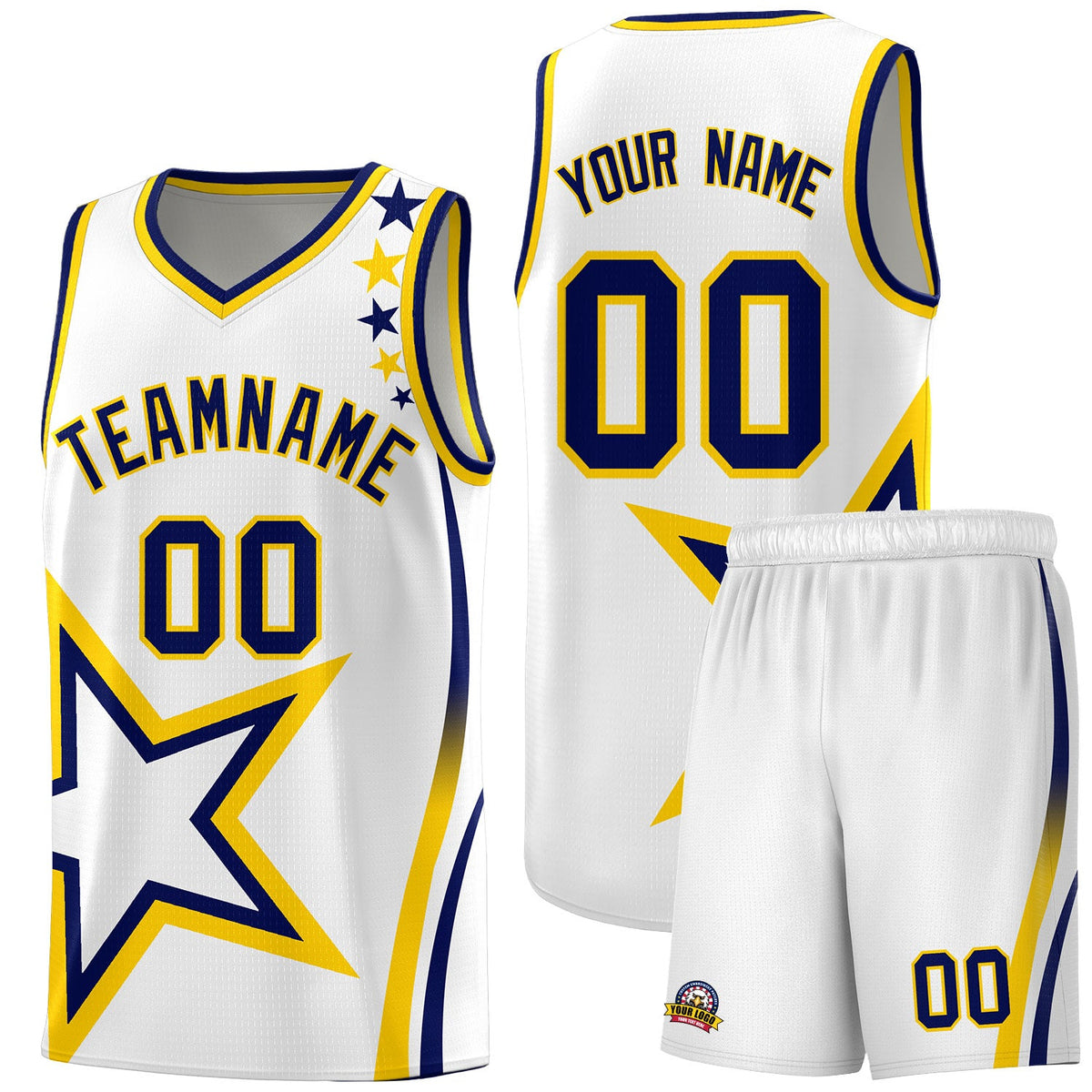 Custom White Shoulder Stars Graffiti Pattern Sets Basketball Jersey