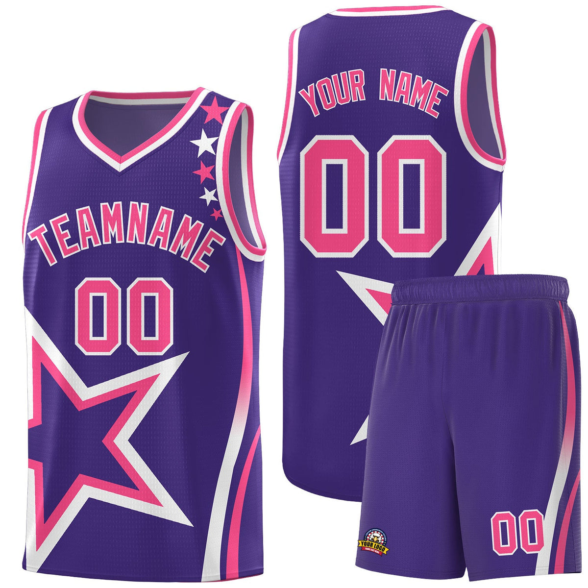 Custom Purple Shoulder Stars Graffiti Pattern Sets Basketball Jersey