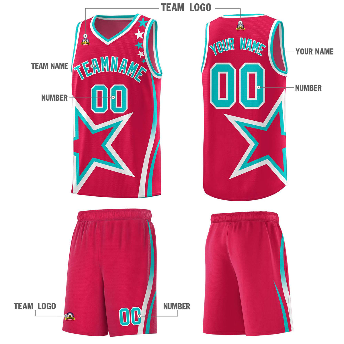 Custom Red Shoulder Stars Graffiti Pattern Sets Basketball Jersey