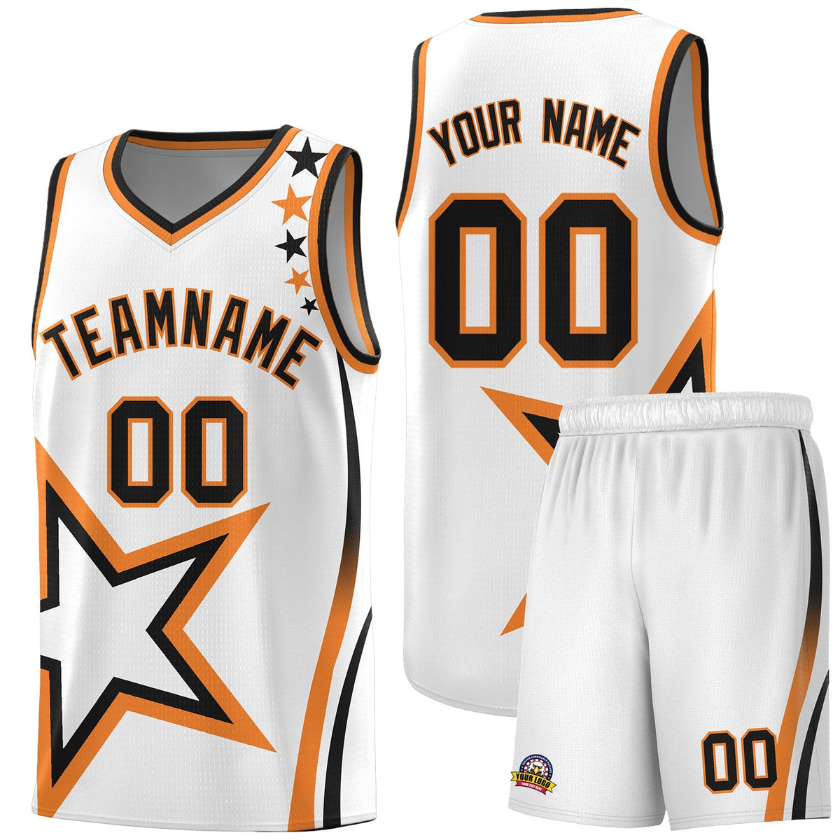 Custom White Shoulder Stars Graffiti Pattern Sets Basketball Jersey