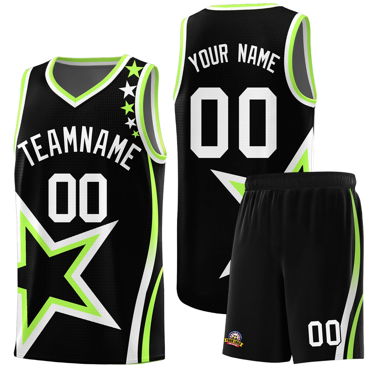 Custom Black Shoulder Stars Graffiti Pattern Sets Basketball Jersey