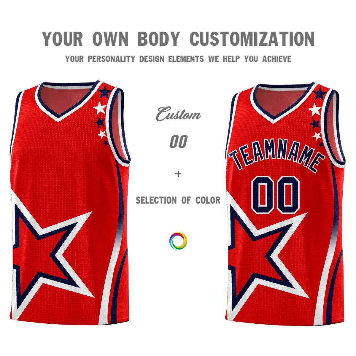 Custom Red Shoulder Stars Graffiti Pattern Sets Basketball Jersey