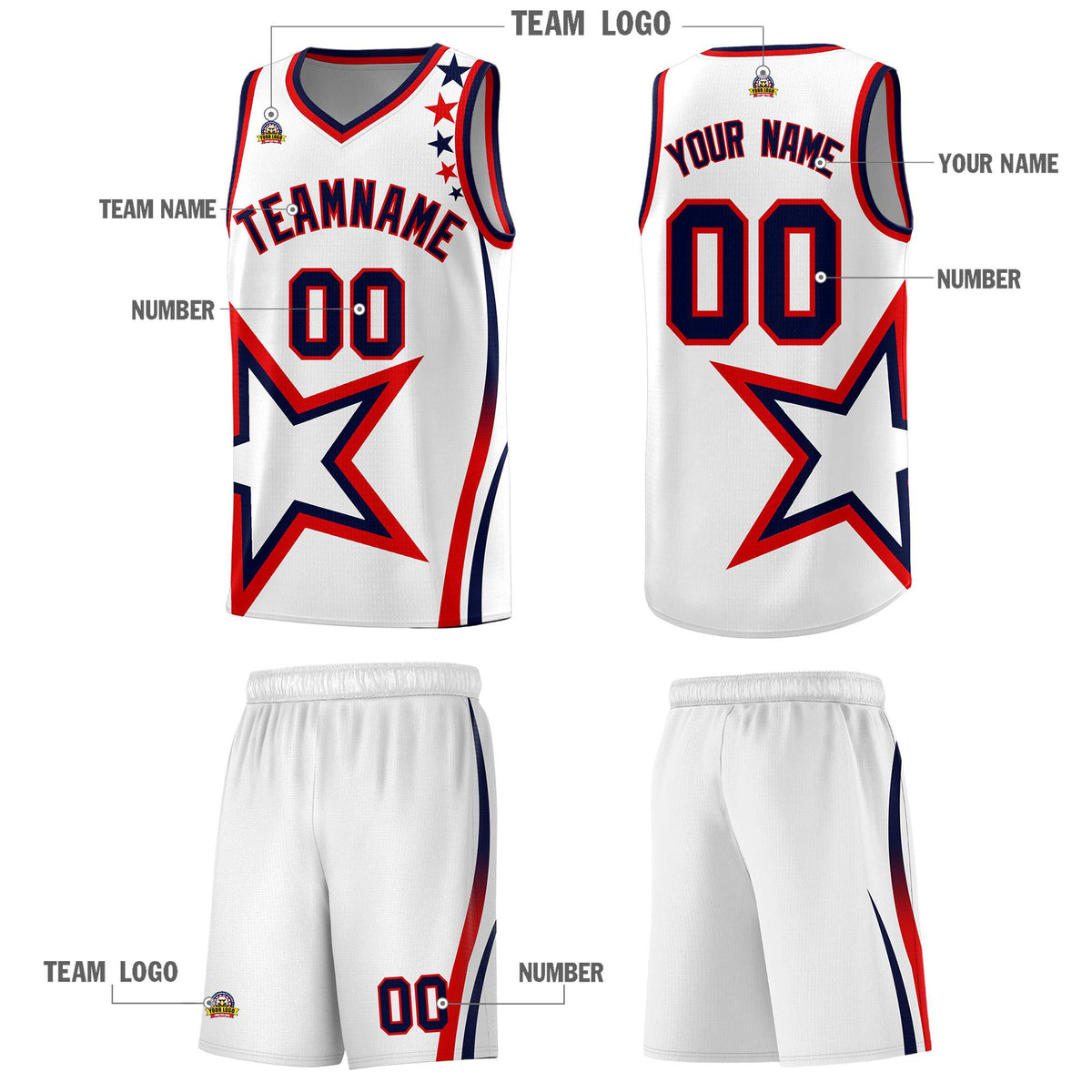 Custom White Shoulder Stars Graffiti Pattern Sets Basketball Jersey