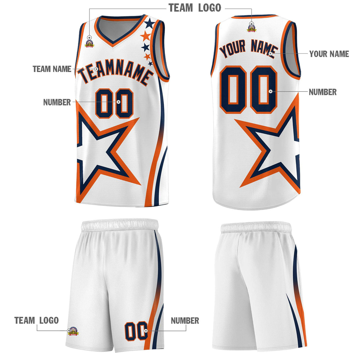 Custom White Shoulder Stars Graffiti Pattern Sets Basketball Jersey