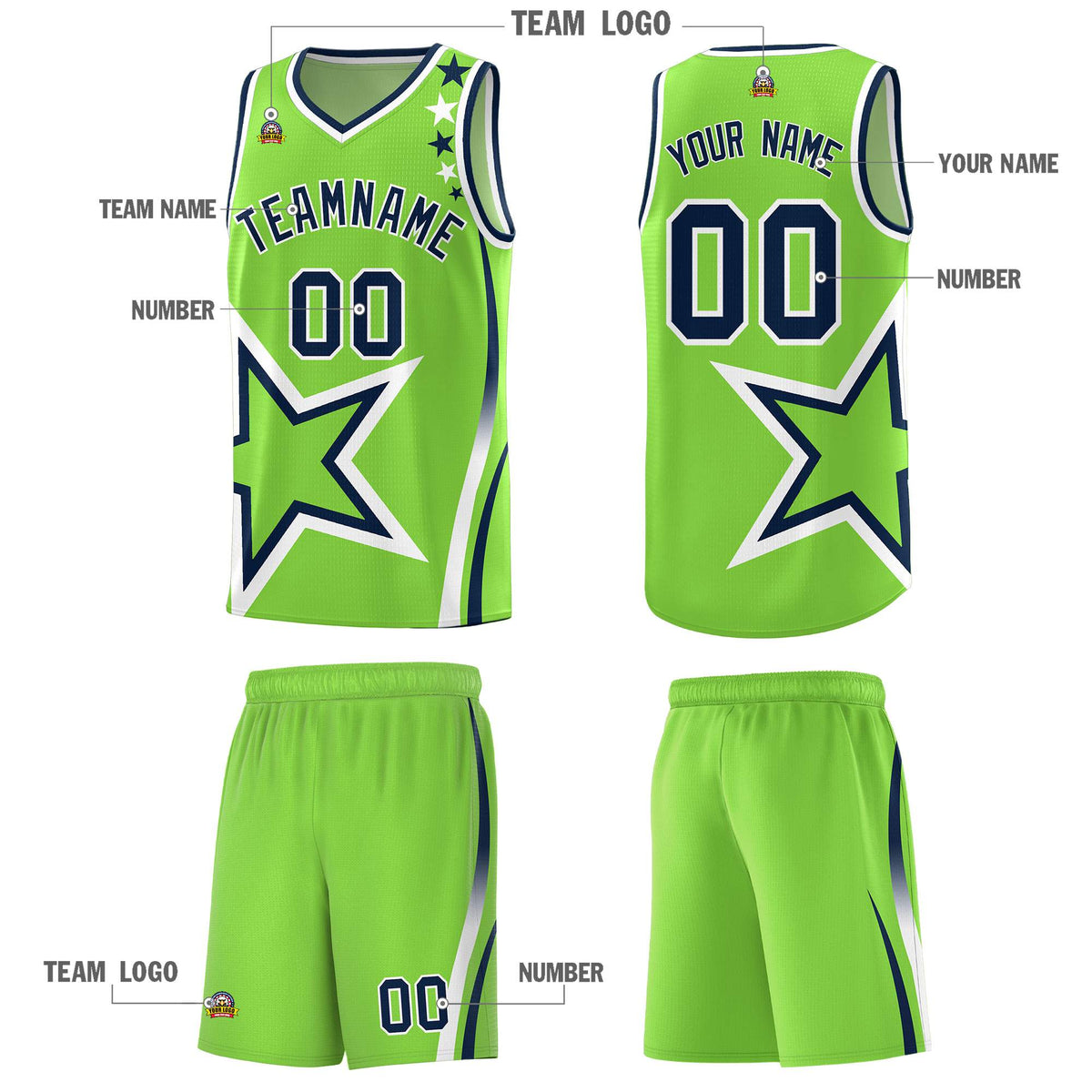 Custom Neon Green Shoulder Stars Graffiti Pattern Sets Basketball Jersey