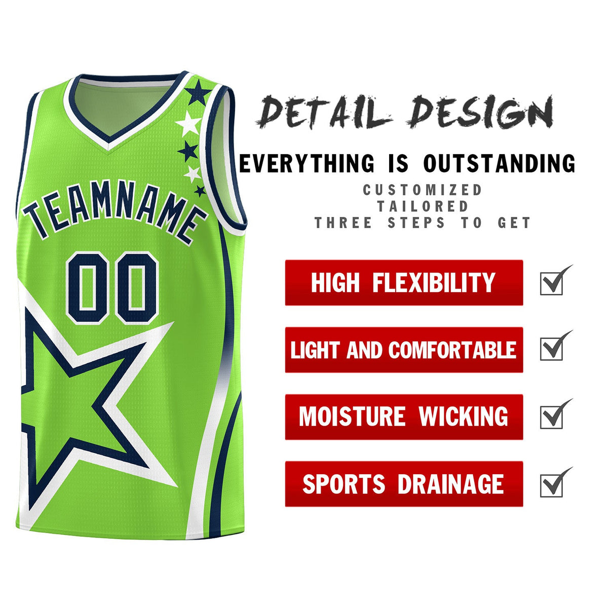 Custom Neon Green Shoulder Stars Graffiti Pattern Sets Basketball Jersey