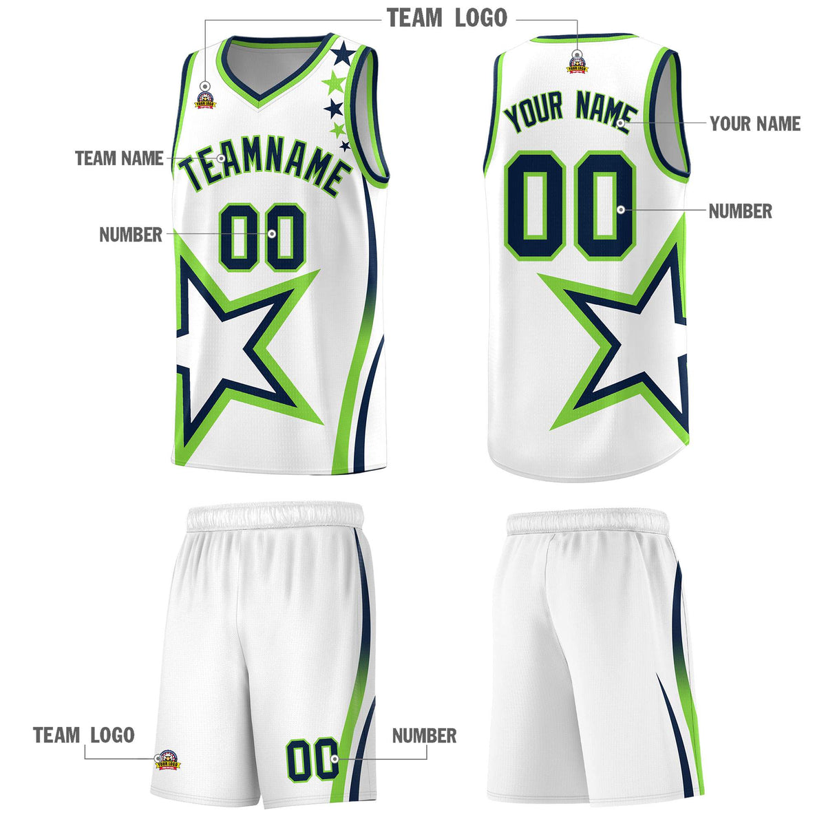 Custom White Shoulder Stars Graffiti Pattern Sets Basketball Jersey