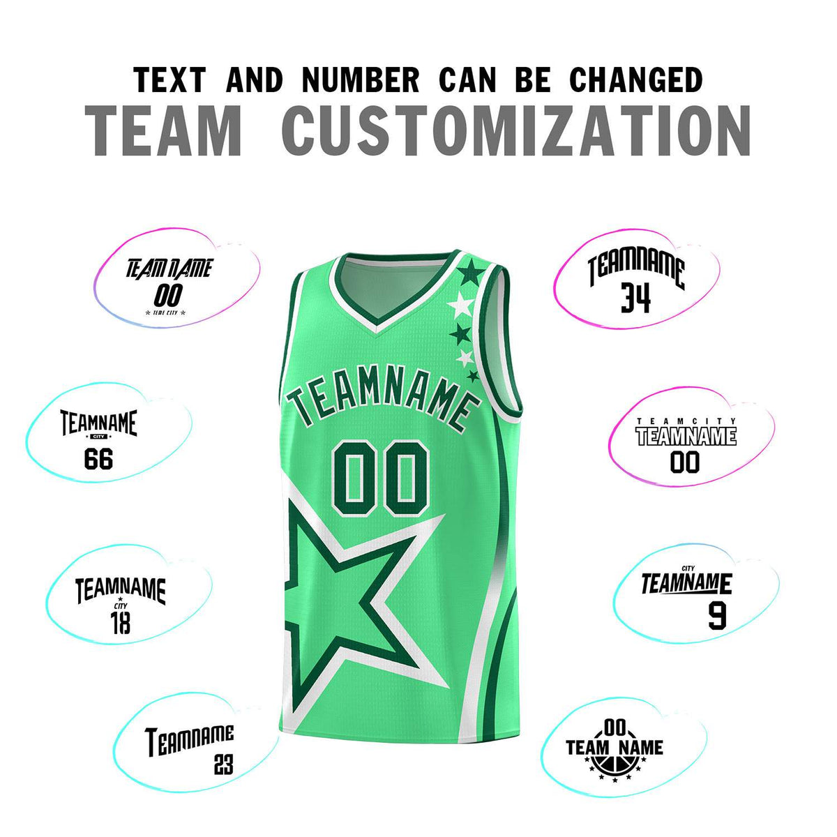 Custom Green Shoulder Stars Graffiti Pattern Sets Basketball Jersey