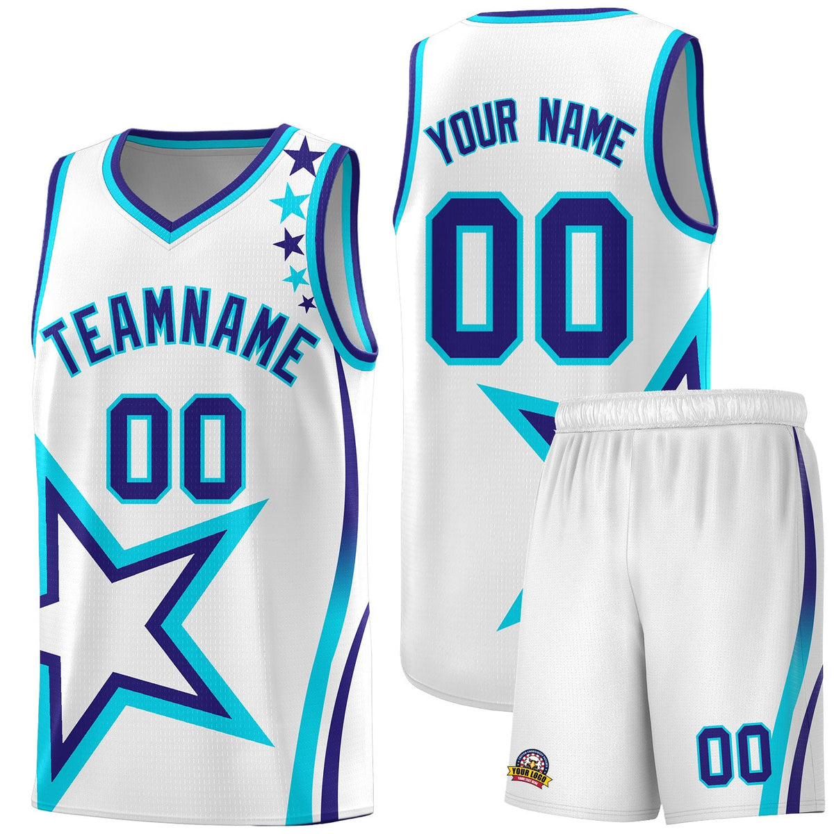 Custom White Shoulder Stars Graffiti Pattern Sets Basketball Jersey