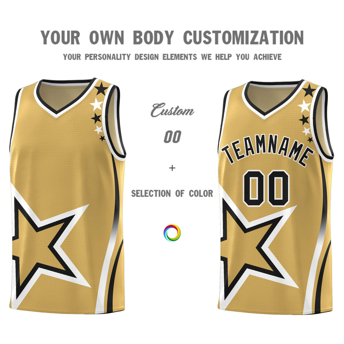 Custom Old Gold Shoulder Stars Graffiti Pattern Sets Basketball Jersey