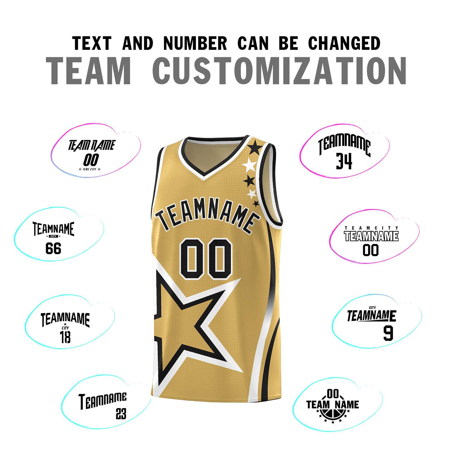 Custom Old Gold Shoulder Stars Graffiti Pattern Sets Basketball Jersey