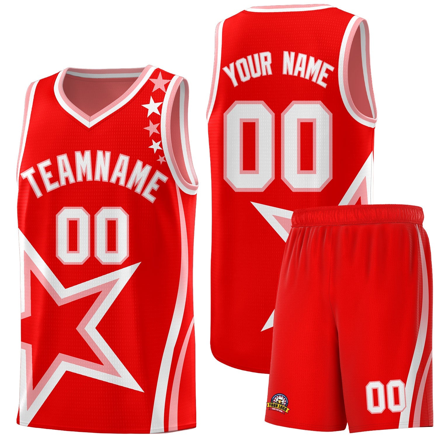 Custom Red Shoulder Stars Graffiti Pattern Sets Basketball Jersey