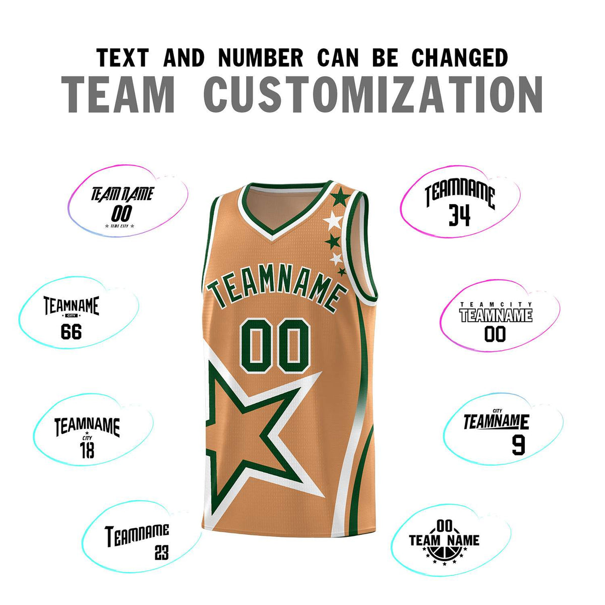 Custom Light Brown Shoulder Stars Graffiti Pattern Sets Basketball Jersey