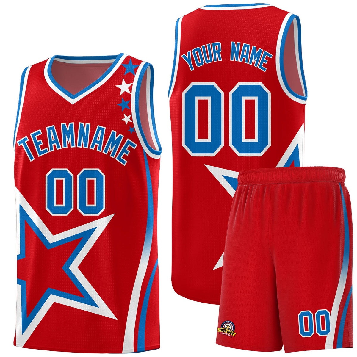 Custom Red Shoulder Stars Graffiti Pattern Sets Basketball Jersey