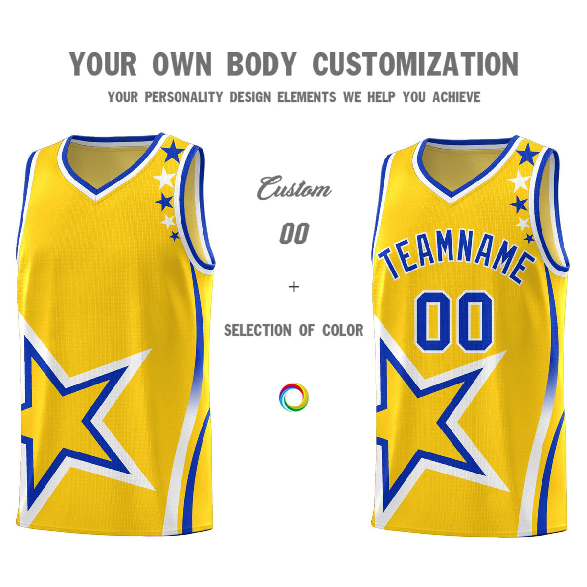 Custom Gold Shoulder Stars Graffiti Pattern Sets Basketball Jersey