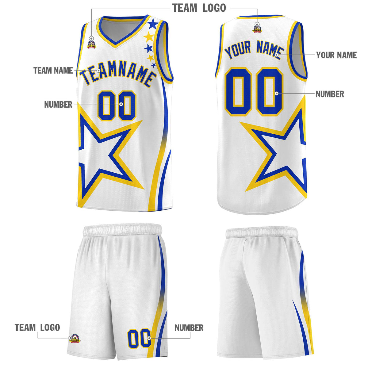 Custom White Shoulder Stars Graffiti Pattern Sets Basketball Jersey