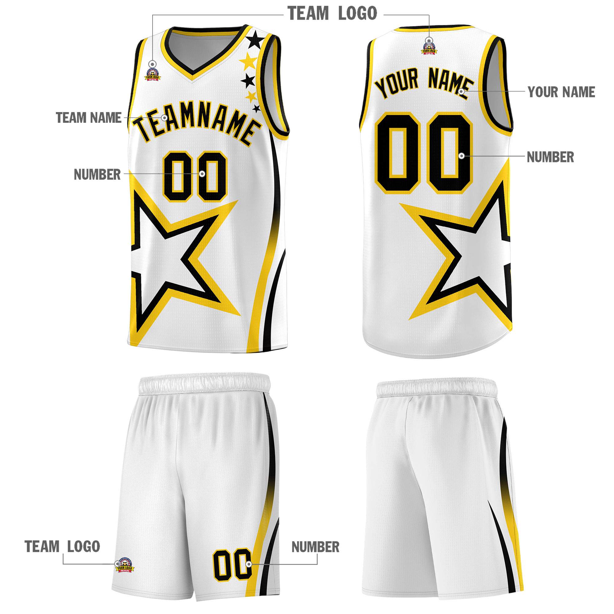 Custom White Shoulder Stars Graffiti Pattern Sets Basketball Jersey