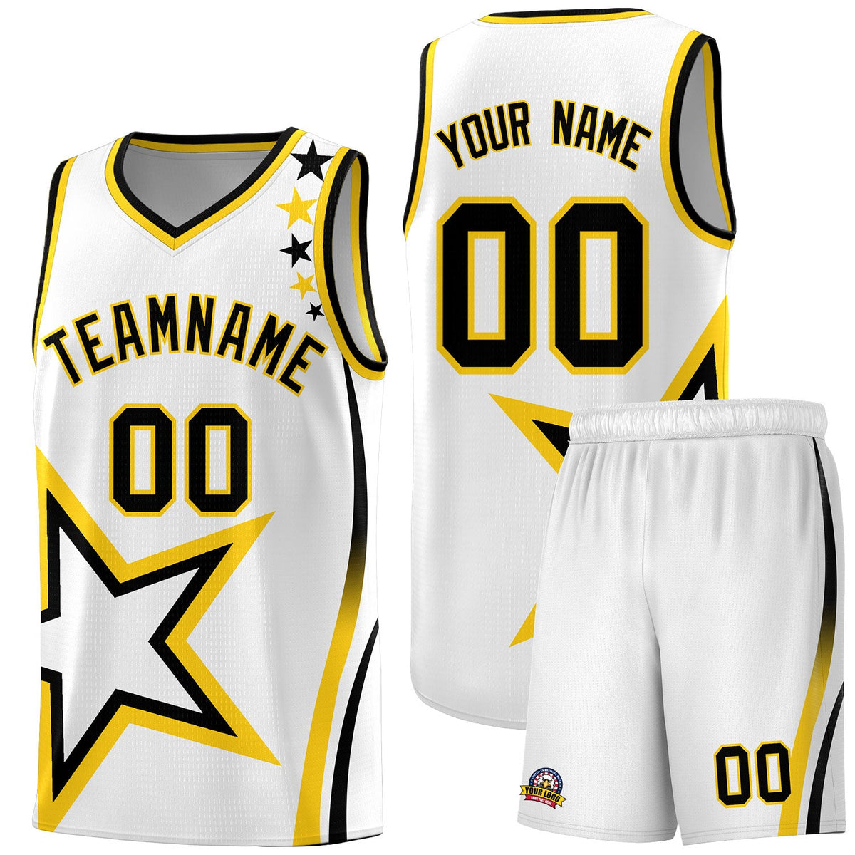 Custom White Shoulder Stars Graffiti Pattern Sets Basketball Jersey