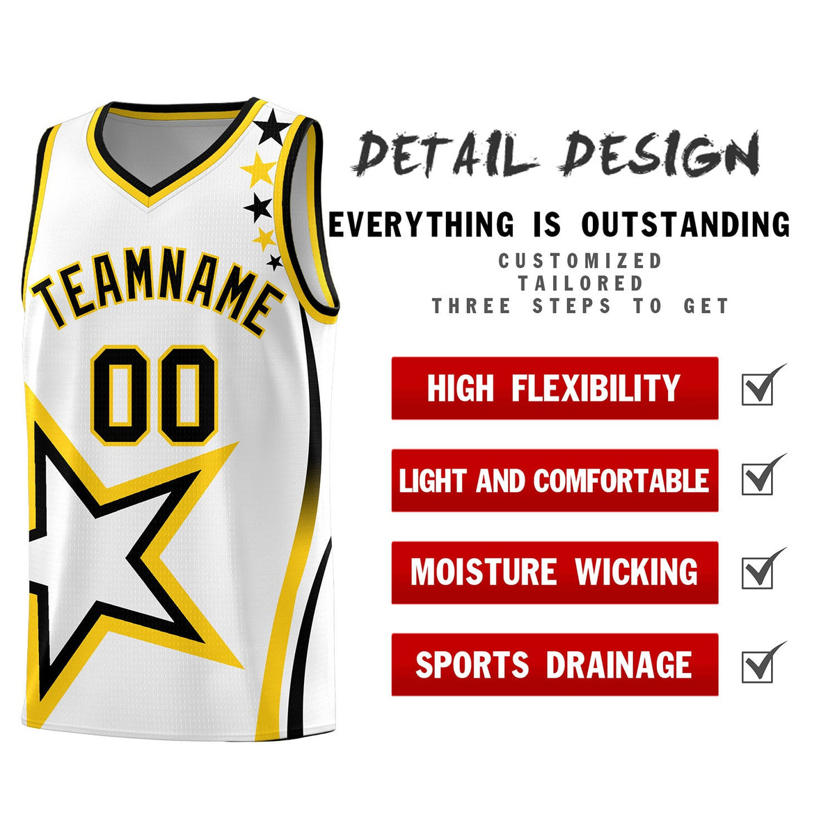 Custom White Shoulder Stars Graffiti Pattern Sets Basketball Jersey