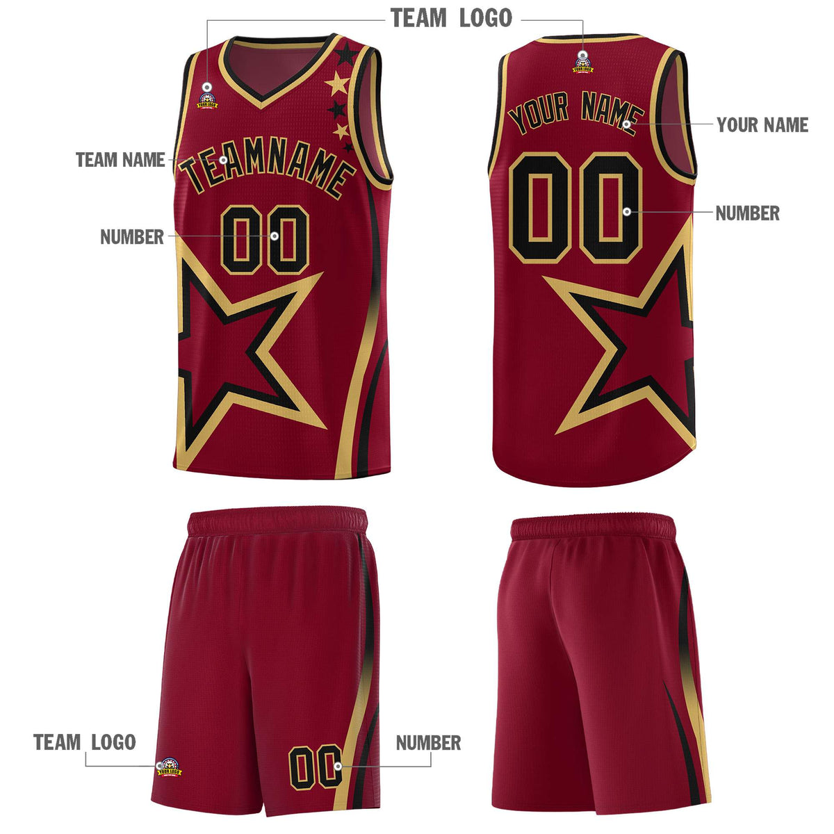 Custom Crimson Shoulder Stars Graffiti Pattern Sets Basketball Jersey