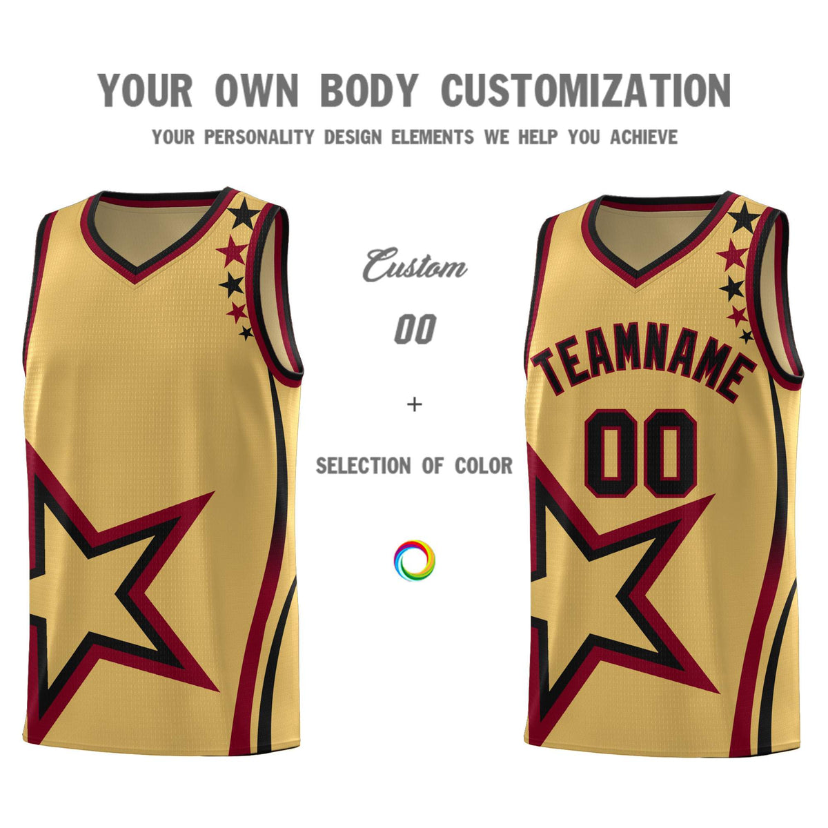 Custom Old Gold Shoulder Stars Graffiti Pattern Sets Basketball Jersey