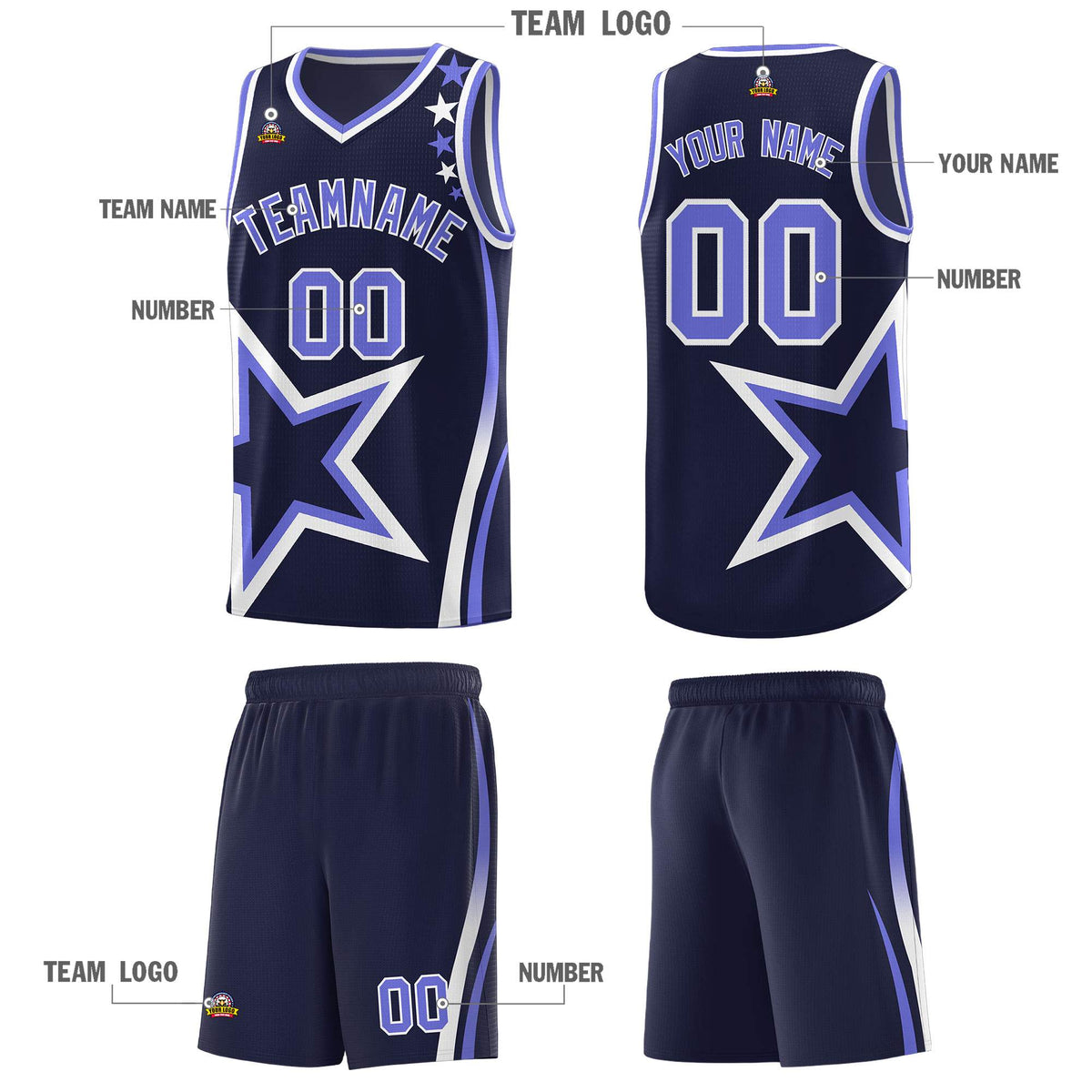 Custom Navy Shoulder Stars Graffiti Pattern Sets Basketball Jersey