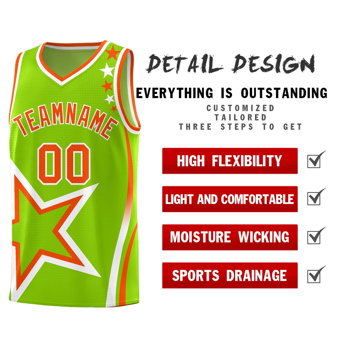 Custom Neon Green Shoulder Stars Graffiti Pattern Sets Basketball Jersey