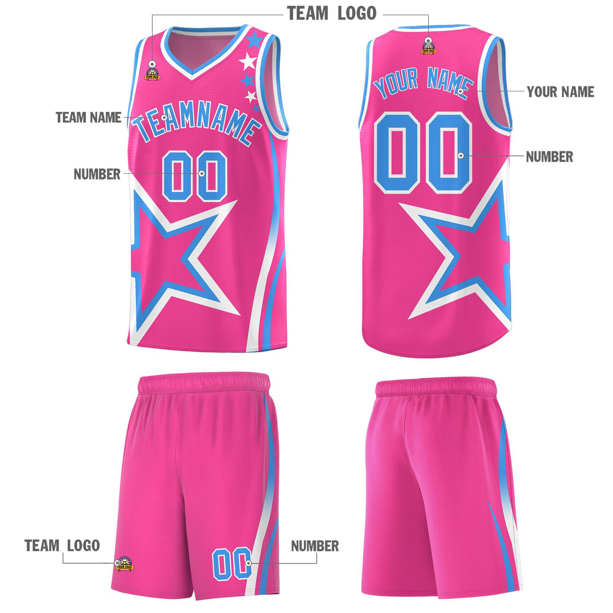 Custom Pink Shoulder Stars Graffiti Pattern Sets Basketball Jersey