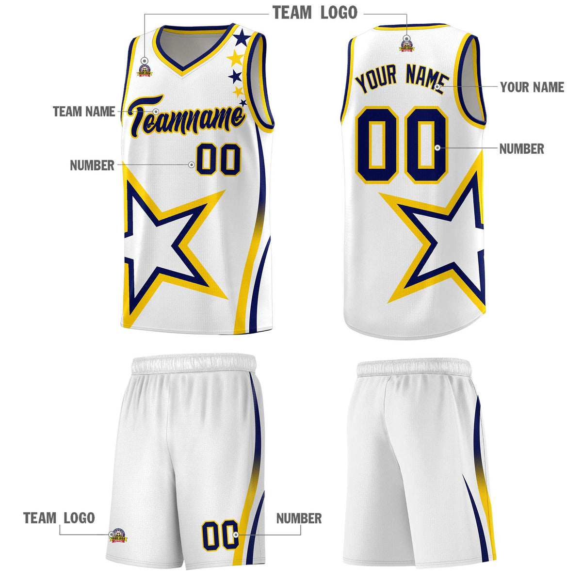 Custom White Shoulder Stars Graffiti Pattern Sets Basketball Jersey