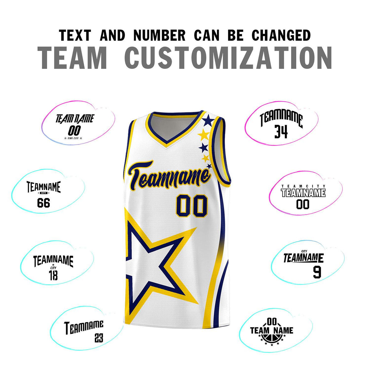 Custom White Shoulder Stars Graffiti Pattern Sets Basketball Jersey