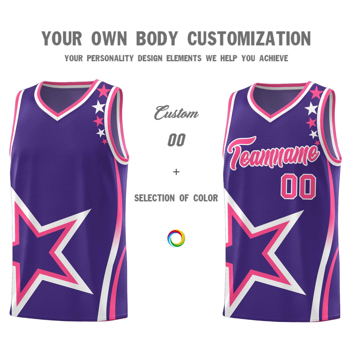 Custom Purple Shoulder Stars Graffiti Pattern Sets Basketball Jersey