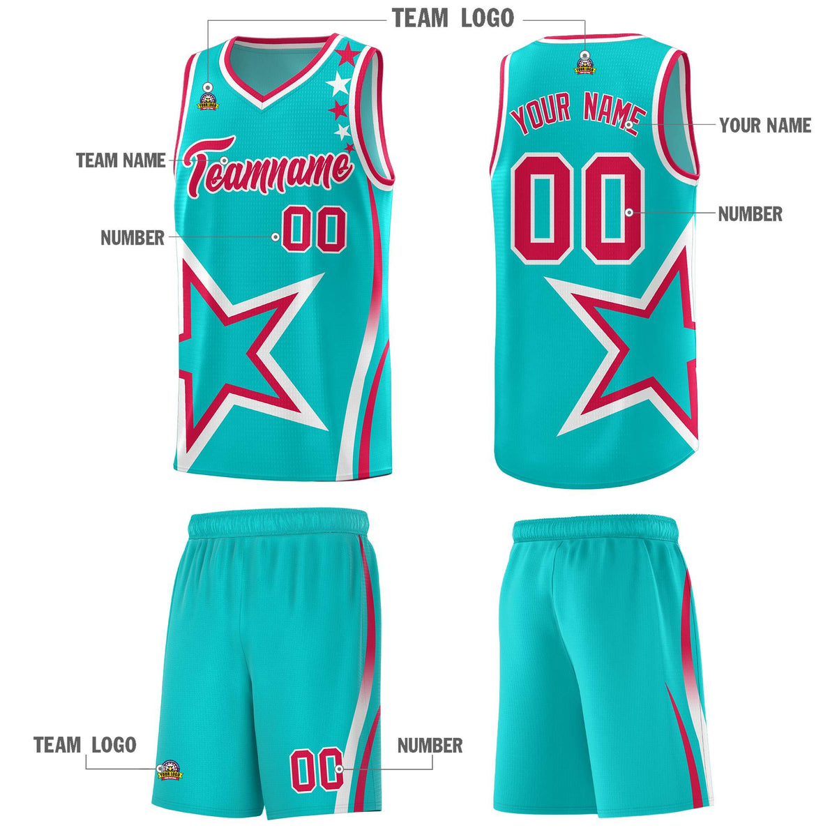 Custom Aqua Shoulder Stars Graffiti Pattern Sets Basketball Jersey