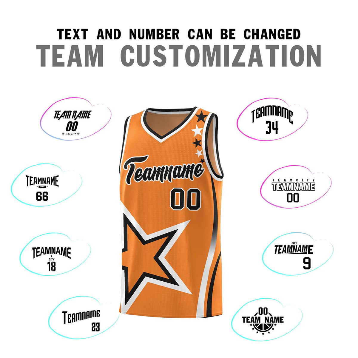 Custom Gold Orange Shoulder Stars Graffiti Pattern Sets Basketball Jersey