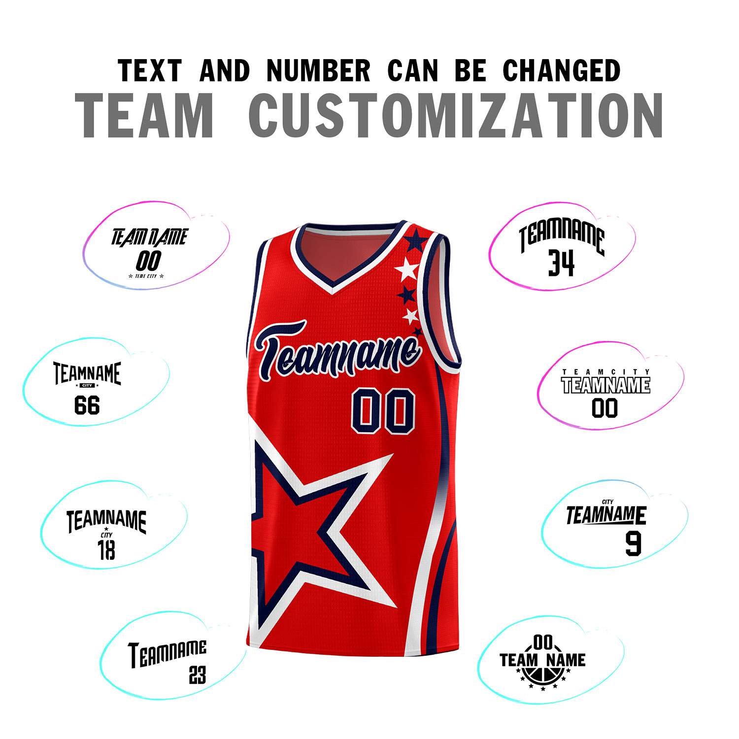 Custom Red Shoulder Stars Graffiti Pattern Sets Basketball Jersey