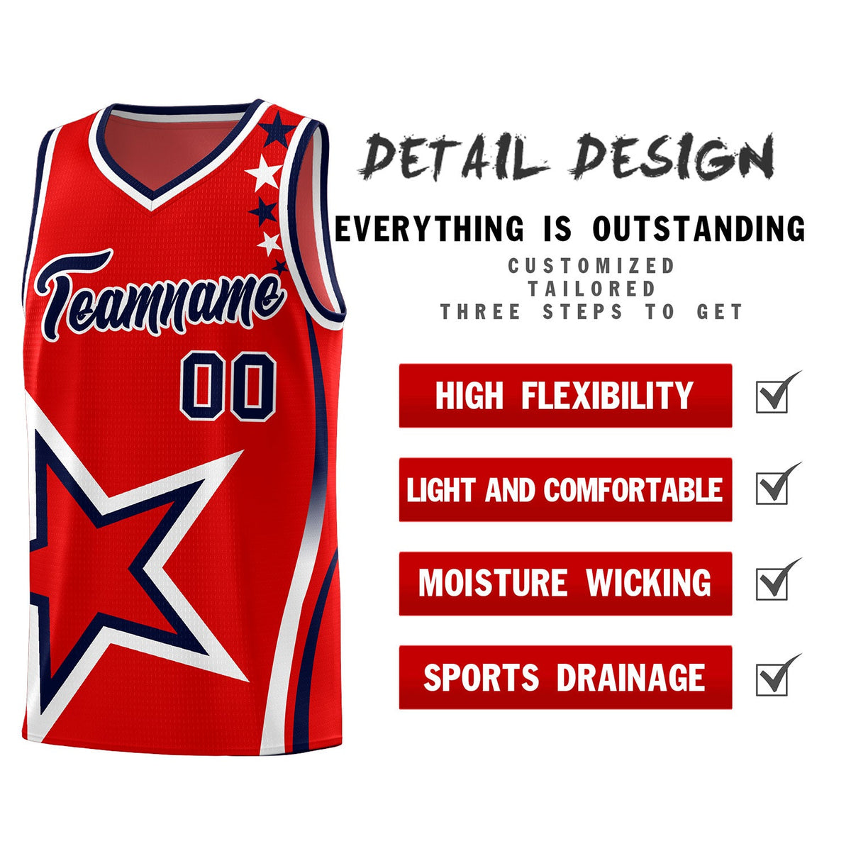 Custom Red Shoulder Stars Graffiti Pattern Sets Basketball Jersey