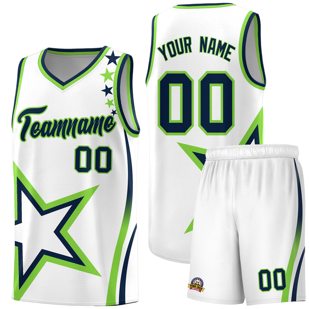 Custom White Shoulder Stars Graffiti Pattern Sets Basketball Jersey
