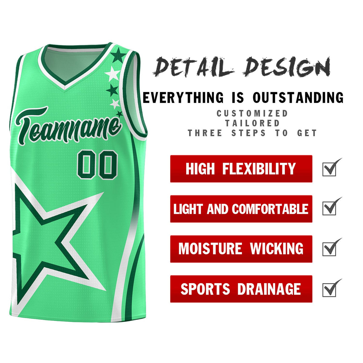 Custom Green Shoulder Stars Graffiti Pattern Sets Basketball Jersey