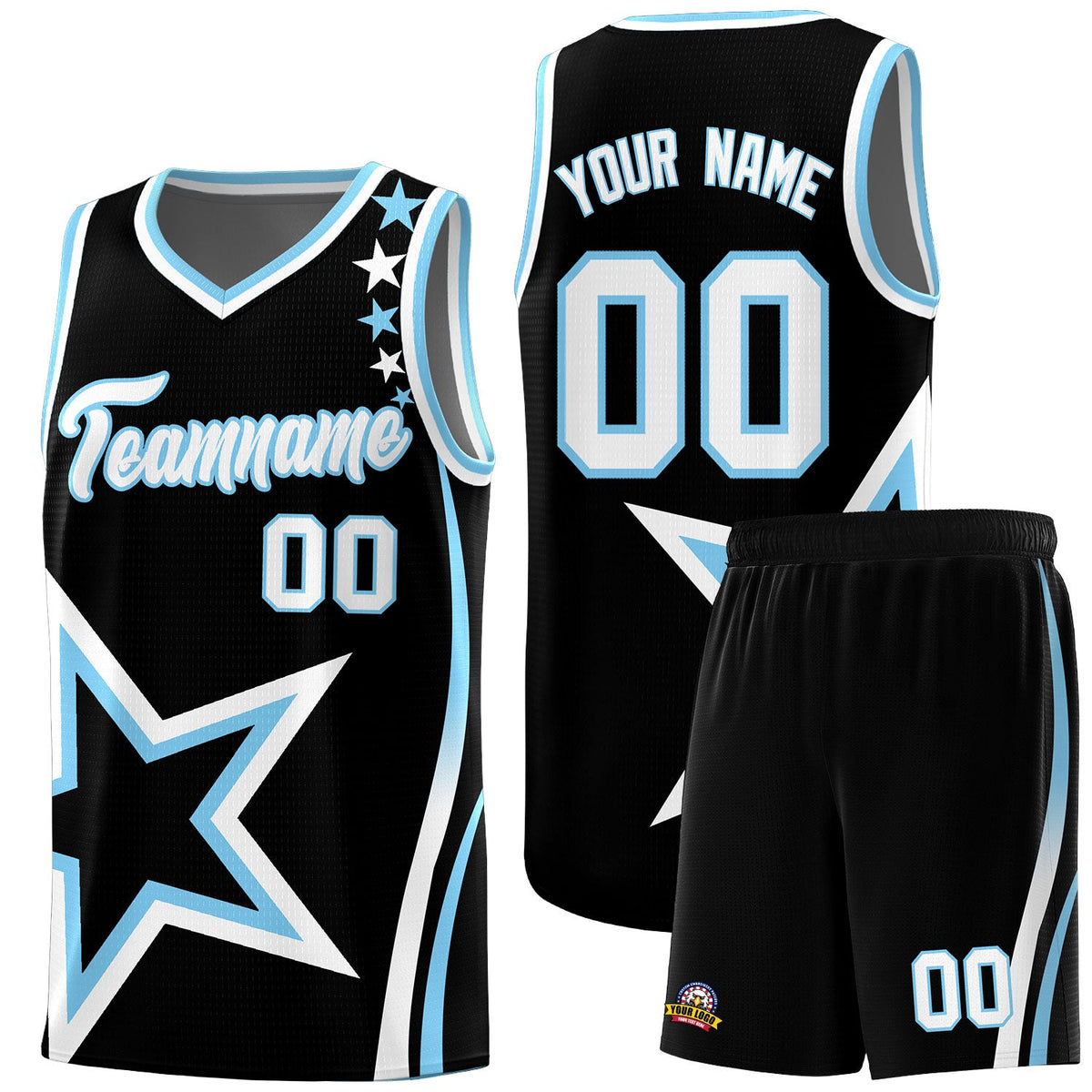 Custom Black Shoulder Stars Graffiti Pattern Sets Basketball Jersey