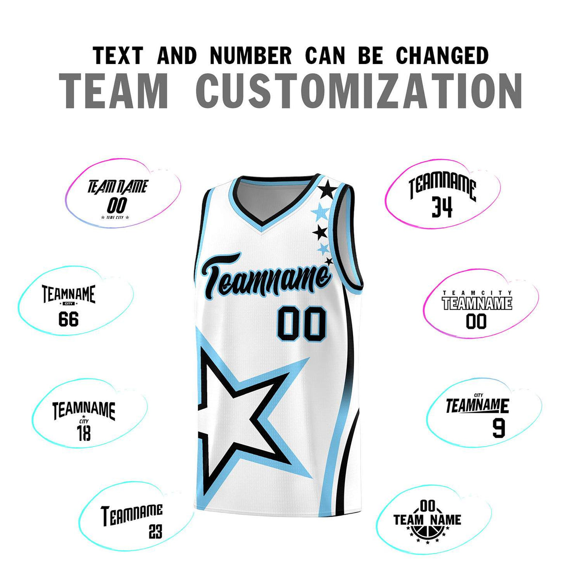 Custom White Shoulder Stars Graffiti Pattern Sets Basketball Jersey