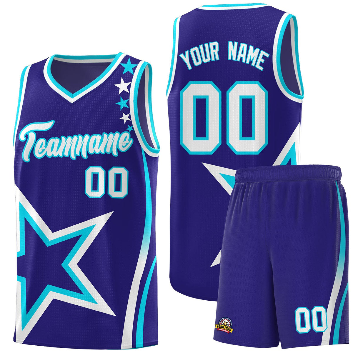 Custom Navy Shoulder Stars Graffiti Pattern Sets Basketball Jersey