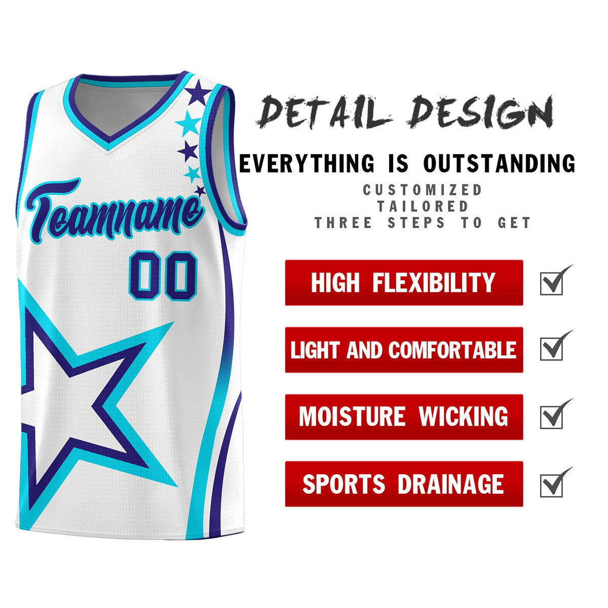 Custom White Shoulder Stars Graffiti Pattern Sets Basketball Jersey
