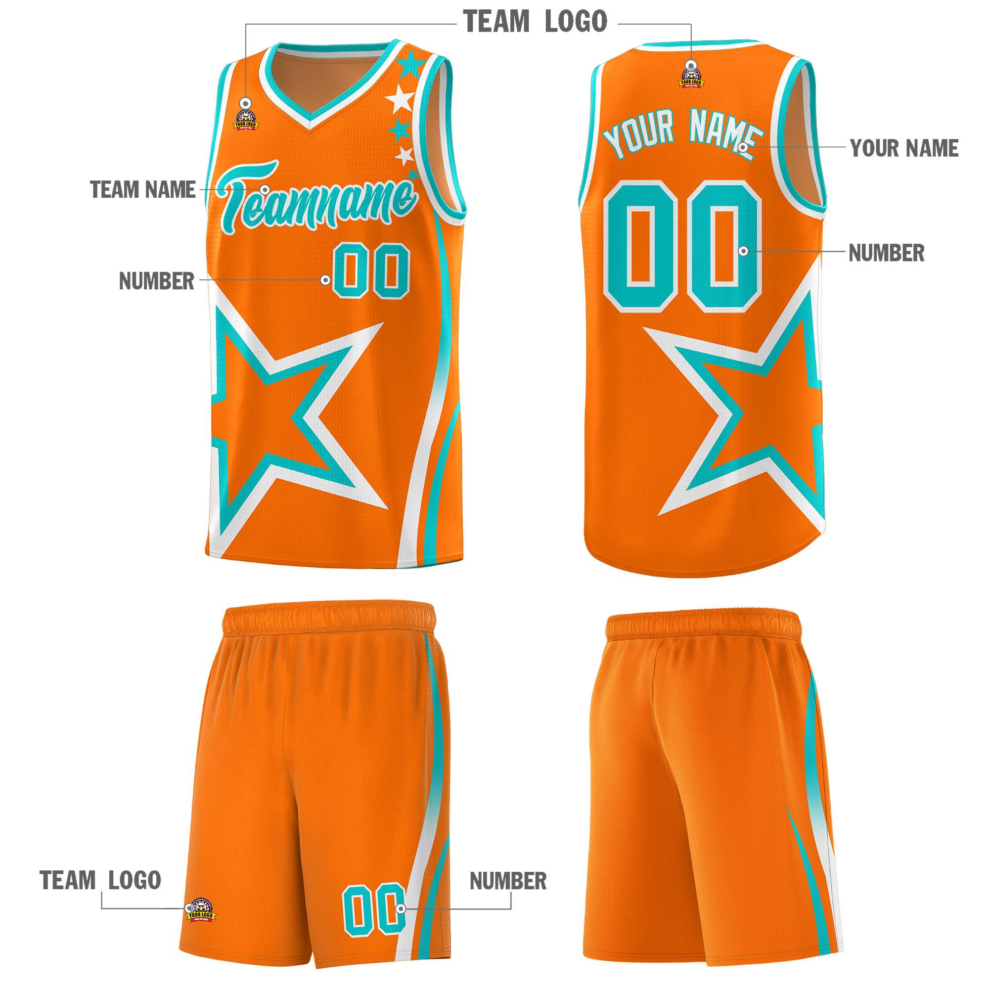 Custom Orange Shoulder Stars Graffiti Pattern Sets Basketball Jersey