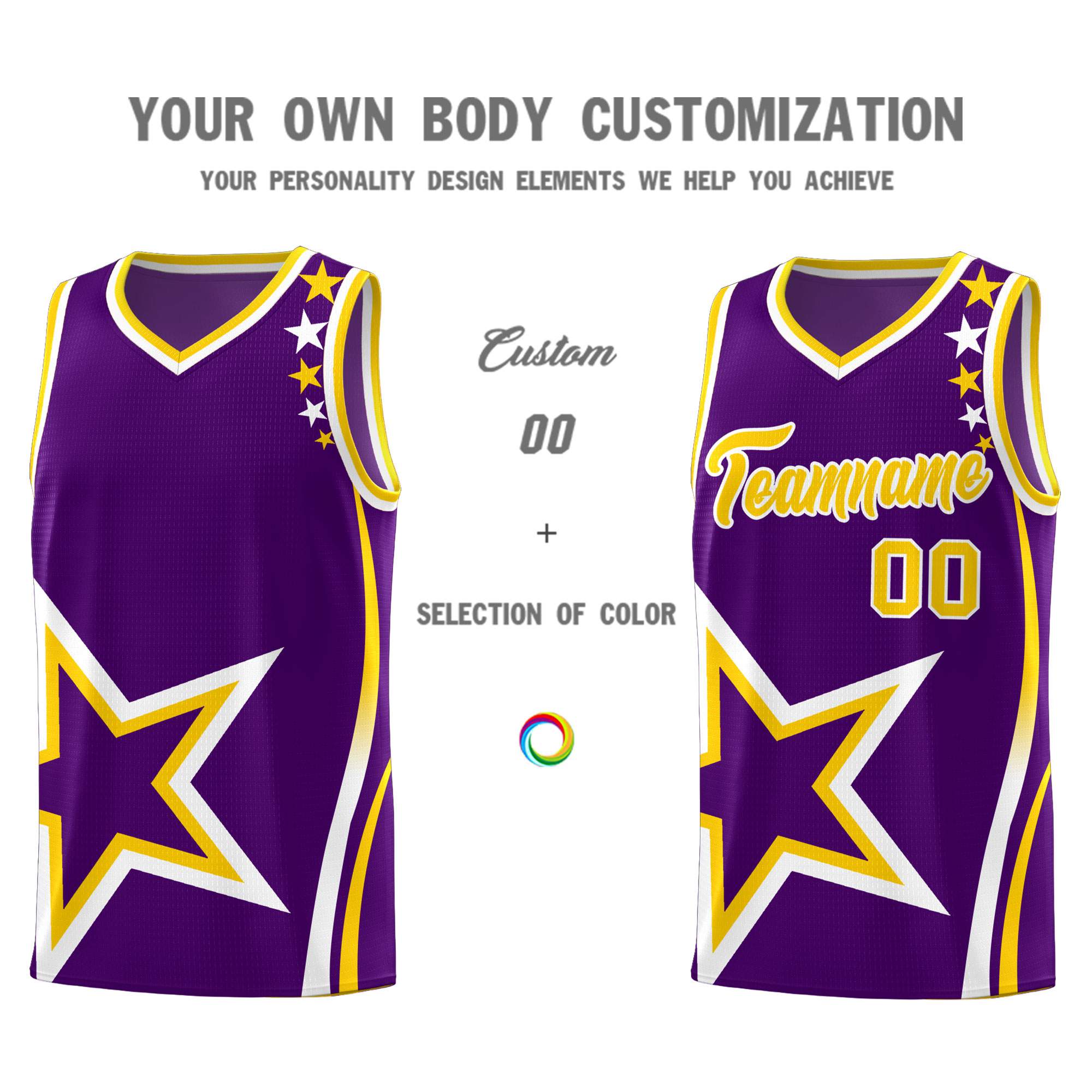 Custom Purple Shoulder Stars Graffiti Pattern Sets Basketball Jersey