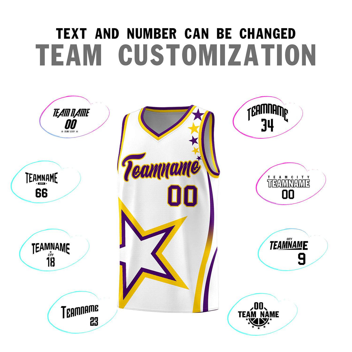Custom White Shoulder Stars Graffiti Pattern Sets Basketball Jersey