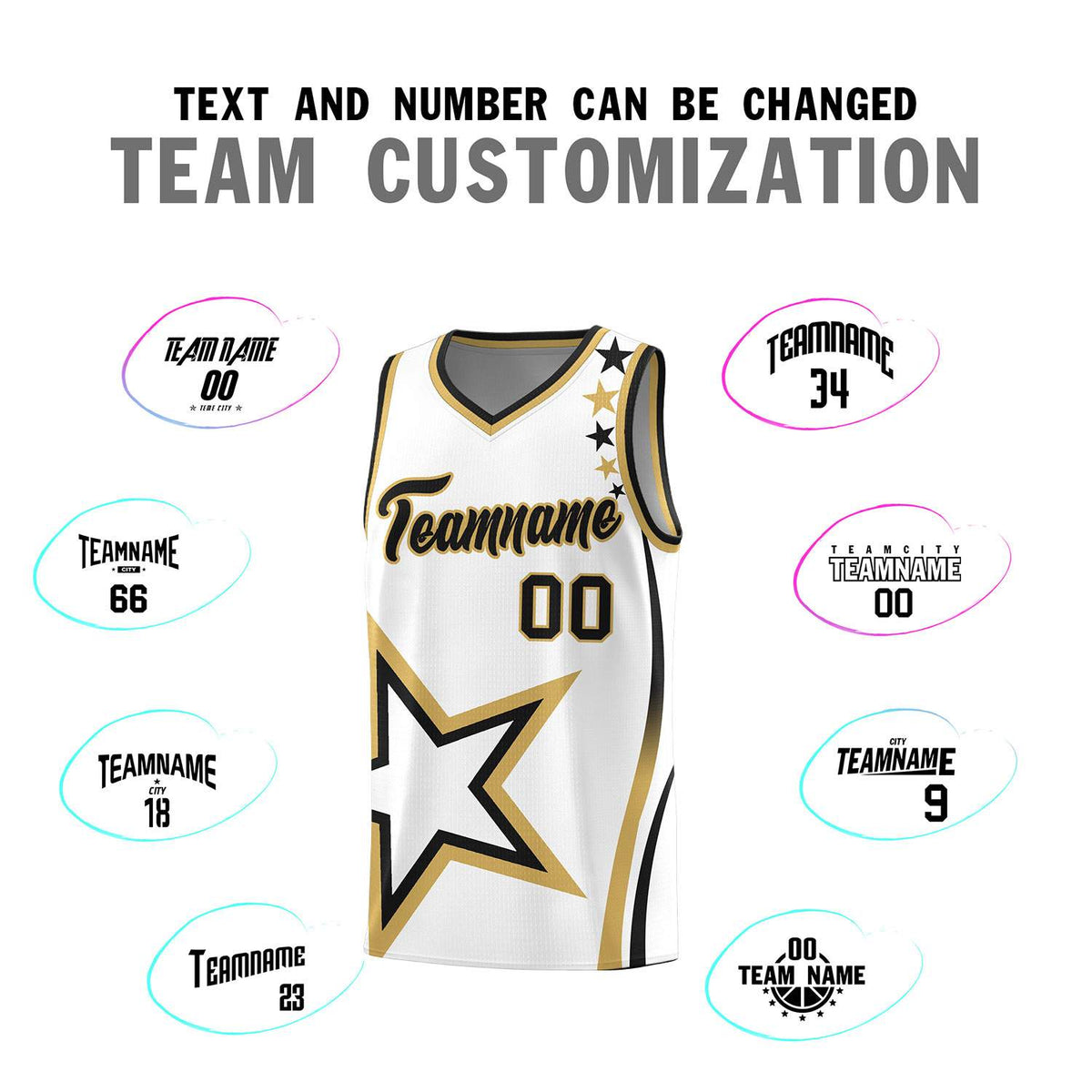Custom White Shoulder Stars Graffiti Pattern Sets Basketball Jersey